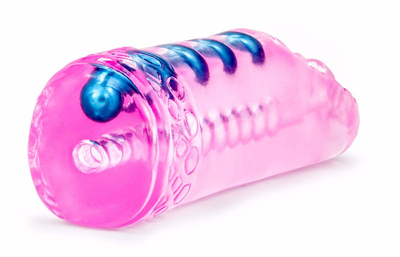 M For Men Sexy Snatch Masturbator in pink with pleasure beads for intense stimulation, 5.75 inches long.