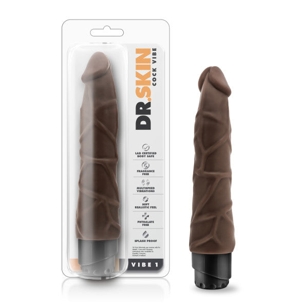 Blush Novelties Dr. Skin Cock Vibe #1 Vibrating Cock Chocolate Brown 9 inches at $17.99