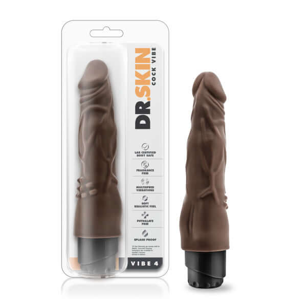 Dr. Skin Cock Vibe 4 Chocolate Brown Realistic Vibrating Dildo with veins, clitoral nubs, and multi-speed twist dial base