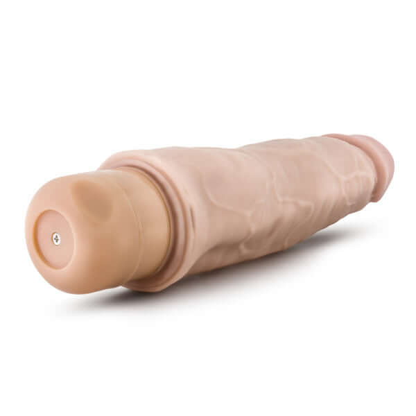 Dr. Skin Cock Vibe 14 Realistic Beige Vibrator 8 inches with lifelike veiny shaft and twist dial base for intense pleasure.