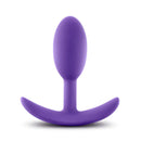 Luxe Wearable Vibra Slim Plug Small Purple - Tapered silicone plug by Blush Novelties with secure anchor base, no batteries required.