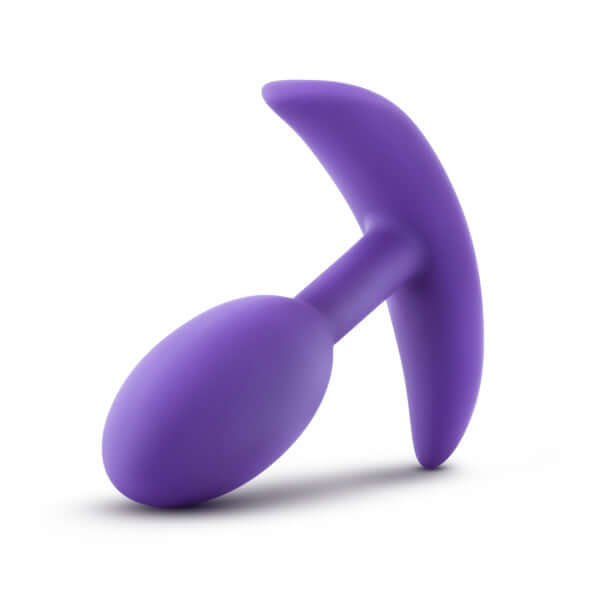 Luxe Wearable Vibra Slim Plug Small Purple by Blush Novelties, satin smooth silicone with easy retrieval anchor base, 3.5 inches.