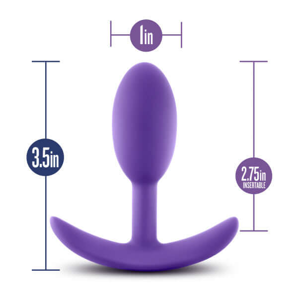 Luxe Wearable Vibra Slim Plug Small Purple - 3.5 inches long, 2.75 inches insertable, body-safe anchor base. Made from smooth silicone.