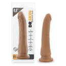 Dr Skin Basic 8.5 inches Mocha Tan Dildo with packaging showing realistic design and suction cup base.