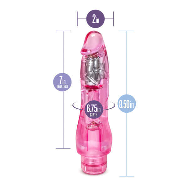 Naturally Yours Fantasy Vibe Pink 8.5" Vibrator with Bendable Shaft, Girth, and Insertable Length Measurements