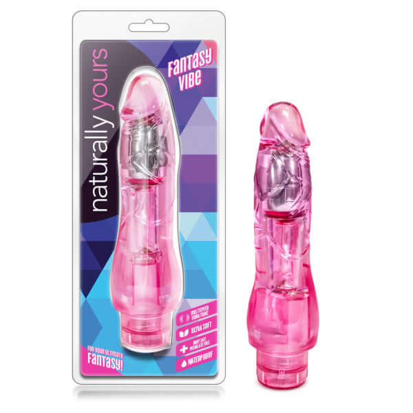 Naturally Yours Fantasy Vibe Pink 8.5-inch waterproof vibrator with bendable shaft in packaging