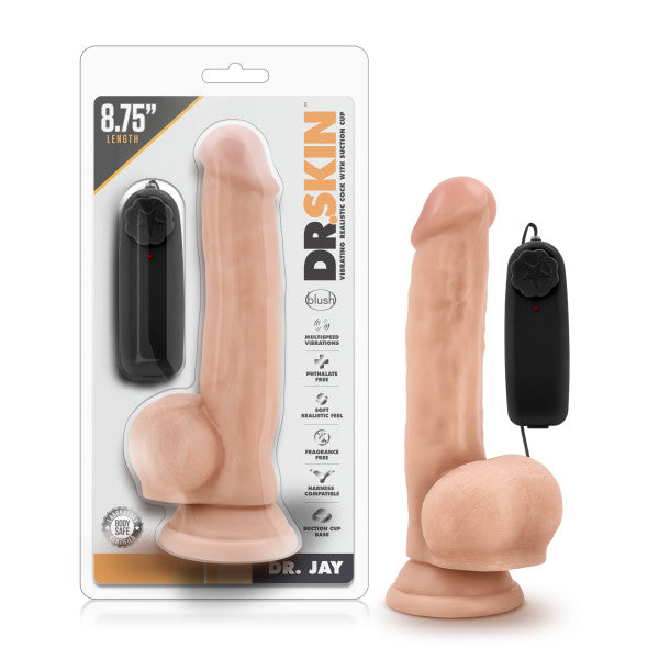 Blush Novelties Dr Skin Dr Jay 8.75 inches Vibrating Cock with Suction Cup Vanilla Beige Dildo at $26.99