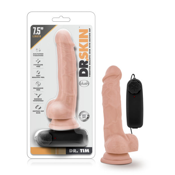 Blush Novelties Dr. Skin Dr. Tim 7.5 Inches Vibrating Cock with Suction Cup Beige at $24.99