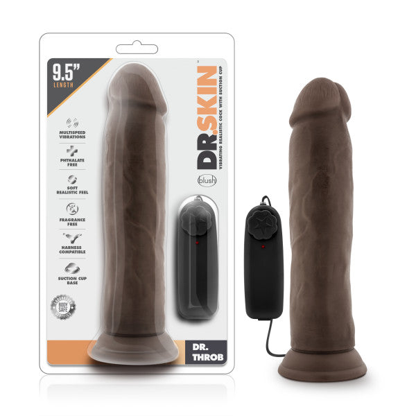 Blush Novelties Dr. Skin Dr. Throb 9.5 Inches Vibrating Realistic Cock with Suction Cup Brown at $27.99