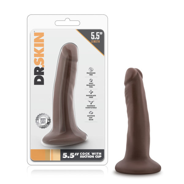 Blush Novelties Dr Skin 5.5 inches Cock with Suction Cup Chocolate Brown Dildo at $11.99