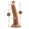 Dr. Skin 5.5" realistic dildo in mocha tan with suction cup, harness compatible, showing measurements of 5.5" length and 1.25" diameter.