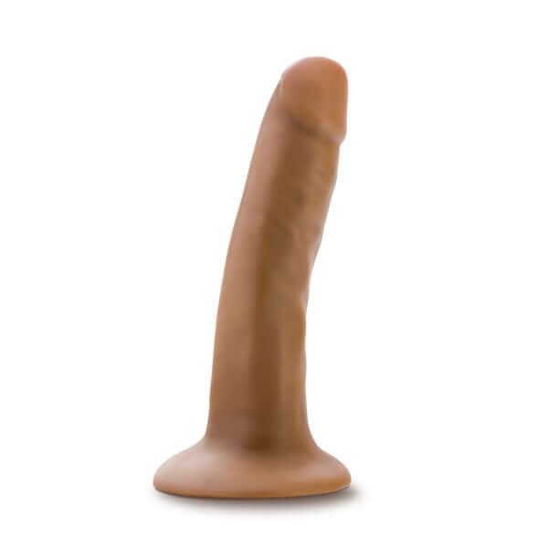 Dr. Skin 5.5" realistic mocha tan dildo with suction cup, harness compatible, made from body-safe PVC for lifelike pleasure by Blush Novelties.
