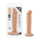 Dr. Skin Dr. Small 6-Inch Vanilla Beige dildo with realistic detail and suction cup, shown with packaging.