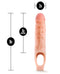 Performance Plus 9" Silicone Penis Extender Vanilla Beige with 6 inches insertable length and 2 inches width, featuring ball strap for secure fit.