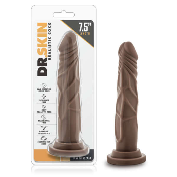 Dr. Skin Realistic Cock Basic 7.5 Inches Chocolate Brown Dildo with Packaging