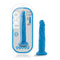Neo 7.5 Inches Dual Density Cock Neon Blue realistic dildo with suction cup base in packaging by Blush Novelties.