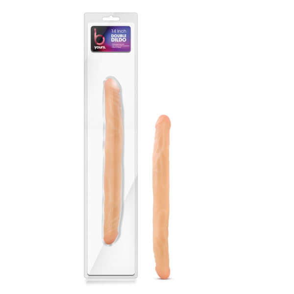 Blush Novelties B Yours 14 inches Double Dildo in Beige in packaging and out