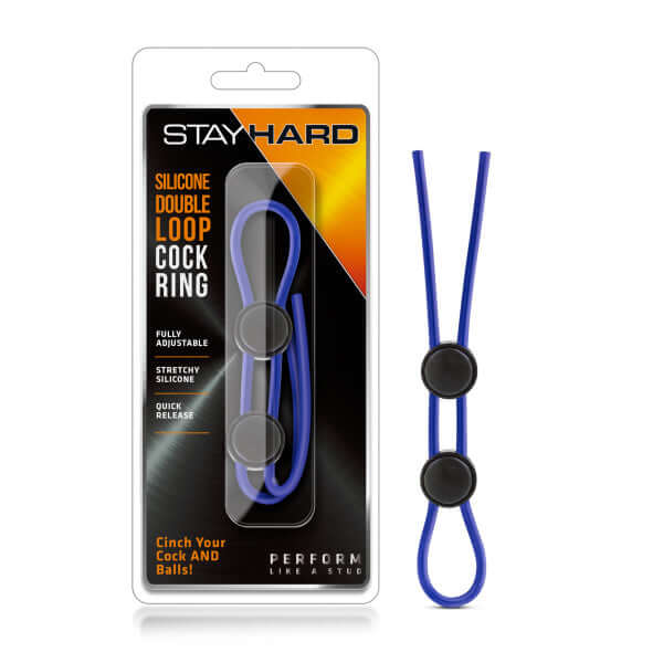Blush Novelties Stay Hard Silicone Double Loop Cock Ring Blue at $7.99