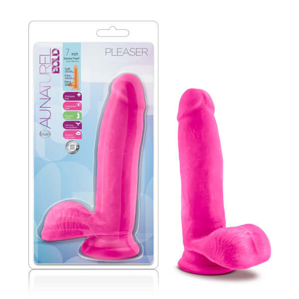 Au Naturel Bold Pleaser 7 inches Pink Dildo with Realistic Design and Suction Cup Base