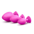 Luxe Bling Plugs Training Kit in pink with white gems, featuring three sizes for elegant and safe anal play training.