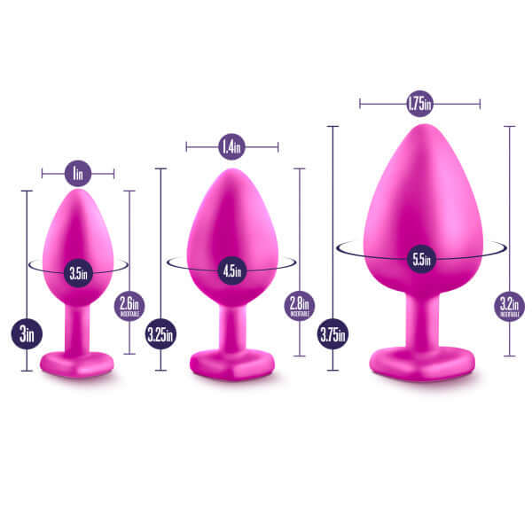 Pink Luxe Bling Plugs Training Kit, featuring small, medium, and large sizes with white gems for elegant anal play training.