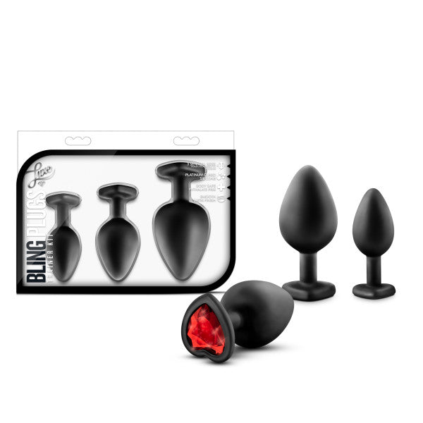 Blush Novelties Luxe Bling Plugs Training Kit Black with Red Gems at $32.99