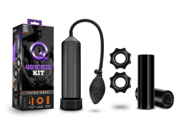 Quickie Kit Thick Cock Penis Pump with accessories and packaging by Blush Novelties.