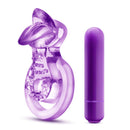 Blush Novelties Play With Me Lick It Vibrating Double Strap Cock Ring Purple at $10.99