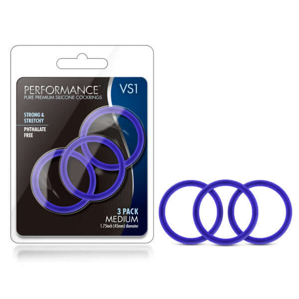 Blush Novelties Performance VS1 Pure Premium Silicone Cock Rings Medium Indigo Blue at $6.99
