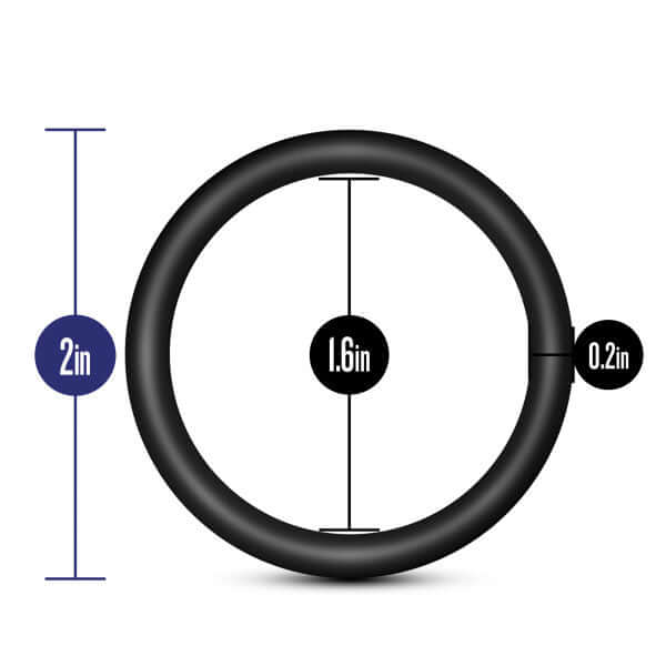 Performance VS3 Silicone Cock Ring measurements showing 2-inch outer diameter and 1.6-inch inner diameter.
