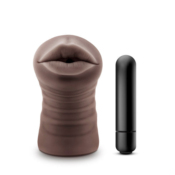 Blush Novelties Hot Chocolate Heather Brown Vibrating Mouth Stroker at $15.99