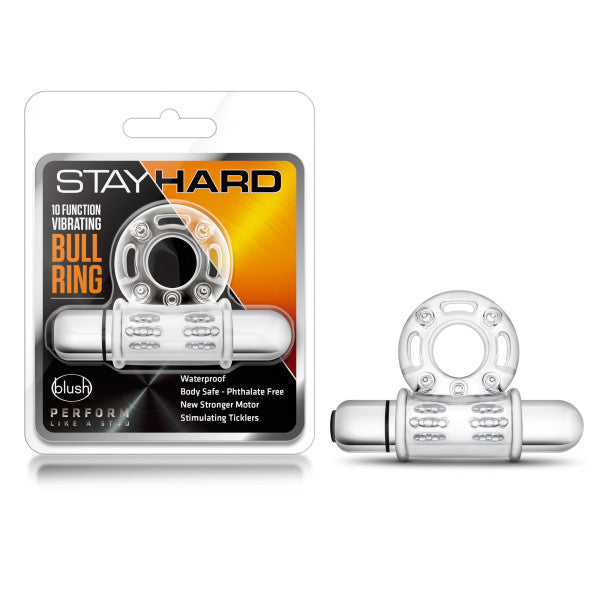 STAY HARD 10 FUNCTION BULL RING VIBRATING CLEAR-2