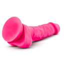 Neo Elite 7.5-inch neon pink silicone dildo with dual density and suction cup base from Blush Novelties.