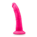 Neo Elite 7.5 inches Silicone Dual Density Cock Neon Pink Dildo with lifelike detail and suction cup base for versatile use.