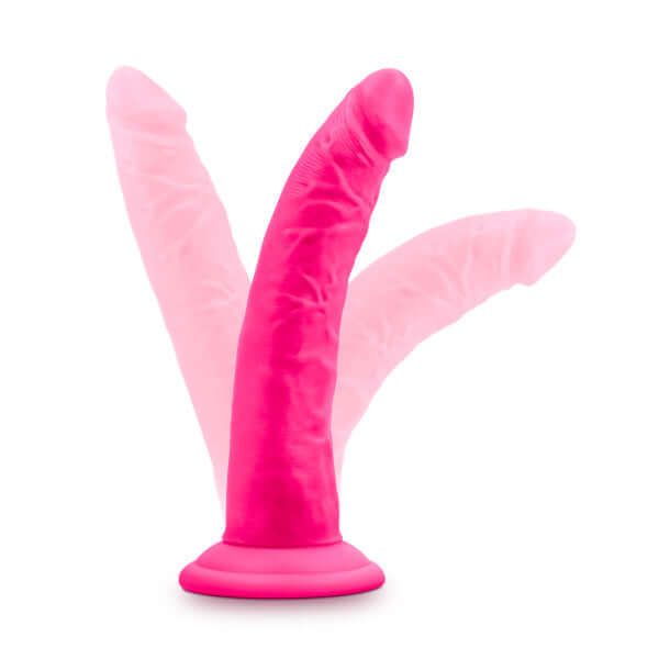 Neo Elite 7.5 inches Neon Pink Silicone Dual Density Dildo with Suction Cup Base.