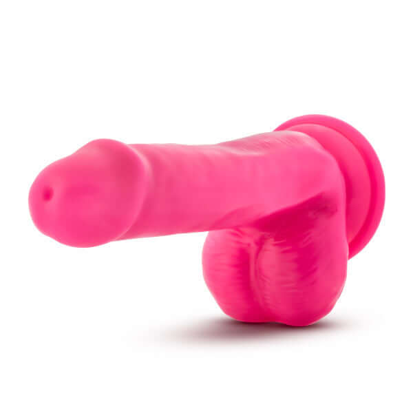 Neo Elite 6-inch Neon Pink Silicone Dual Density Dildo with Balls and Suction Cup Base