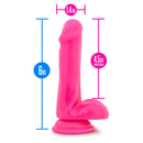 Neo Elite 6 inches neon pink silicone dildo with balls, dual density, realistic, 4.5 inches insertable, suction cup base, Blush Novelties
