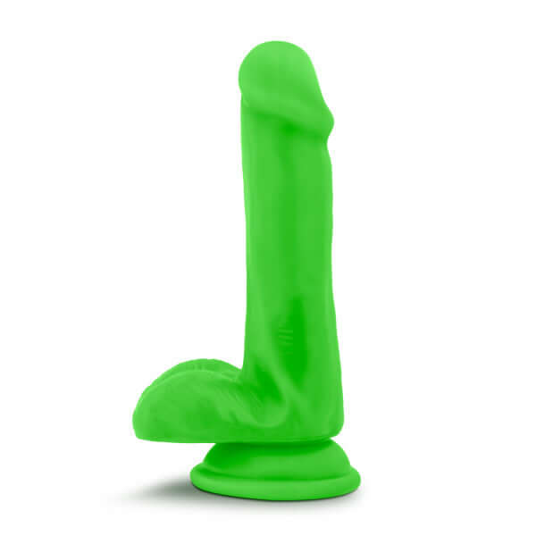 Neon Green Neo Elite 6-inch Silicone Dual Density Dildo with Balls and Suction Cup Base
