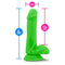 Neo Elite 6-inch Neon Green Silicone Dual Density Cock with Balls showing dimensions.