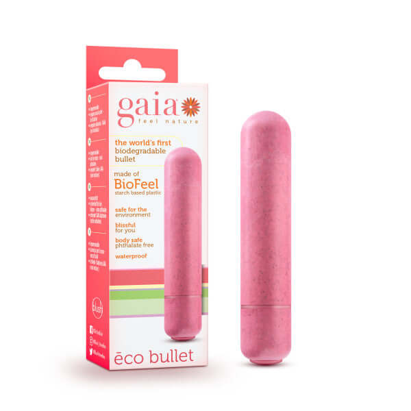 Gaia Eco Bullet Vibrator Coral Pink, biodegradable and recyclable, 3.5-inch eco-friendly vibrator with powerful waterproof vibrations.