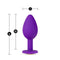 Temptasia Bling Plug Small Purple measures 3 inches length and 1 inch width, made of platinum cured silicone with gold faux gemstone.