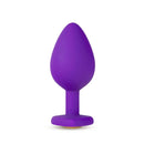 Temptasia Bling Plug Medium in sparkling purple with heart-shaped base and faux gemstone by Blush Novelties.