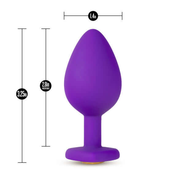 Temptasia Bling Plug Medium in purple with measurements displayed against white background
