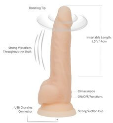 Naked Addiction Rotating and Vibrating Dong with realistic silicone, 5.5" insertable length, strong vibrations, and USB charging connector