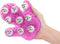 Pink Roller Balls Massager Glove with 9 metallic rotating balls being held in hand for soothing massage experience.