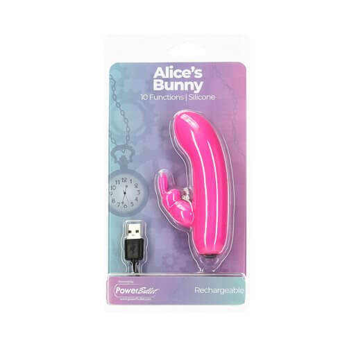 Power Bullet Alice’s Bunny 10-Function Vibrating Bullet with Removable Rabbit Sleeve – Pink, 4 Inches in packaging