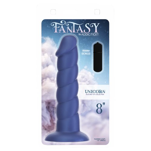 BMS Enterprises Fantasy Addiction 8 inches Dong Unicorn Blue with Bullet Vibrator at $34.99