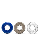 "Blush Novelties Stay Hard Triple Stretch Cock Rings - Set of Three Unique Rings in Blue, Clear, and Transparent Textured Designs"