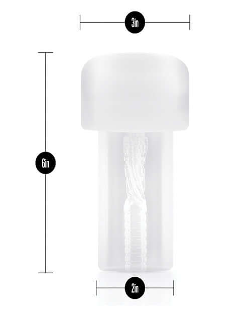 Clear Performance Stroker Pump Sleeve with ribbed texture and 6-inch length, 3-inch top width, and 2-inch bottom width