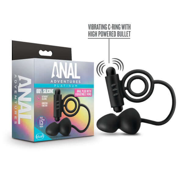 Blush Novelties Anal Adventures Platinum Silicone Anal Plug with Vibrating Cock Ring Black at $19.99